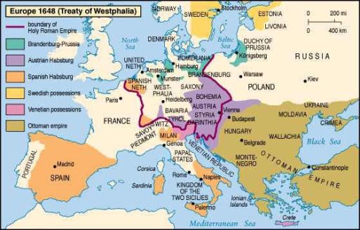 Bản đồ châu Âu năm 1648. Nguồn: internet