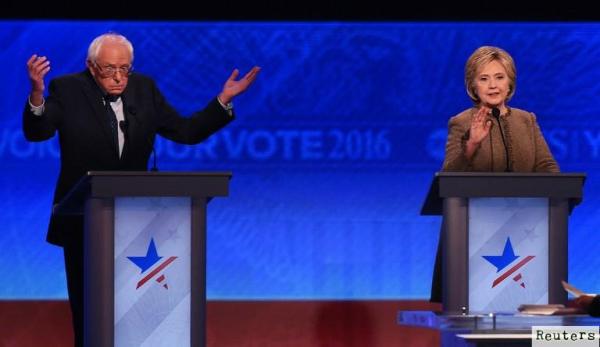 Hai ứng viên Bernie Sanders và Hillary Clinton đang tranh luận trên truyền hình. Nguồn: internet
