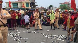 Xuất hiện nhiều cuộc biểu tình của các ngư dân các tỉnh miền Trung về vụ cá chết hàng loạt thời gian qua. Ảnh chụp màn hình.