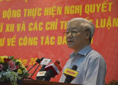 TBT Nguyễn Phú Trọng tại hội nghị. Nguồn: báo QĐND