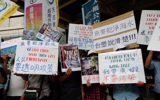 Người Việt cư ngụ tại Đài Loan biểu tình ngày 18 tháng 6, 2016 chống công ty Formosa xả chất thải độc hại giết thủy sản suốt dọc 4 tỉnh miền Trung Việt Nam. (Hình: Sam Yeh/AFP/Getty Images)