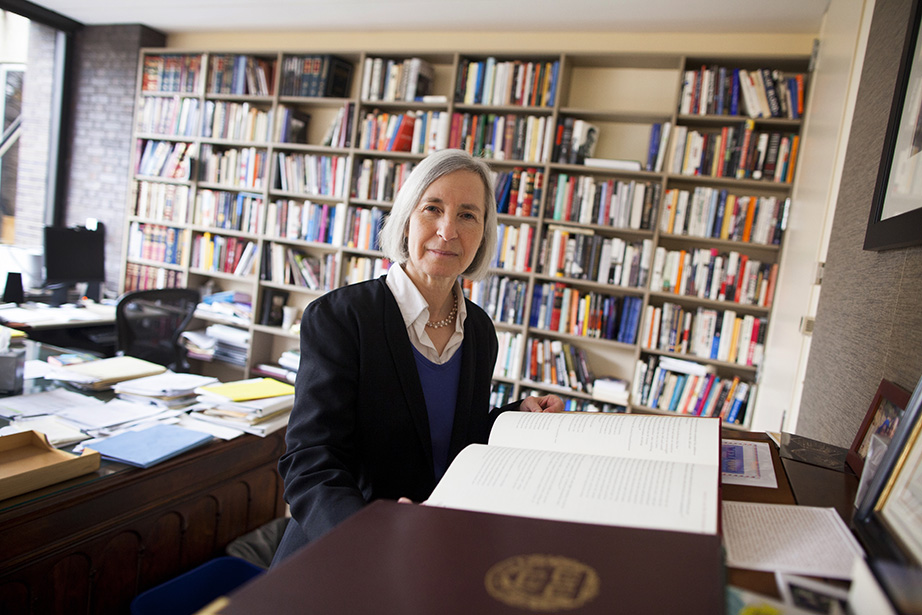 Martha Minow is the Morgan and Helen Chu Dean and Professor of Law at Harvard Law School. She is pictured in her office in Griswold Building at Harvard University. Stephanie Mitchell/Harvard Staff Photographer